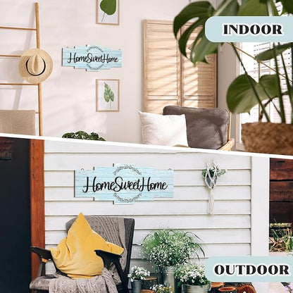 Jetec Home Sweet Home Sign, Rustic Wood Room Wall Decor, Farmhouse Plaque Wall Hanging Wooden Sign for Bedroom, Living Room, Wedding Decor(Blue)