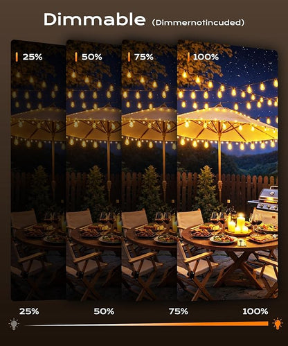 Outdoor String Lights, 150ft Patio Lights for Outside, Smart App & Remote Control with Timer, Dimmable with 4 Scene Modes, Warm White Waterproof LED Bulbs for Garden, Yard and Backyard Decor