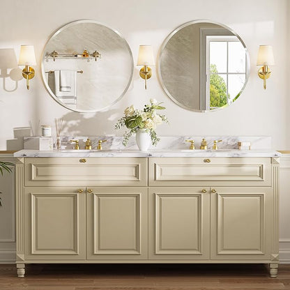 30 Inch Large Round Wall Mirror, Frameless Beveled Circle Mirror for Bathroom Vanity, Statement Decor Mirror for Living Room, Fireplace & Entryway, Solid Backed