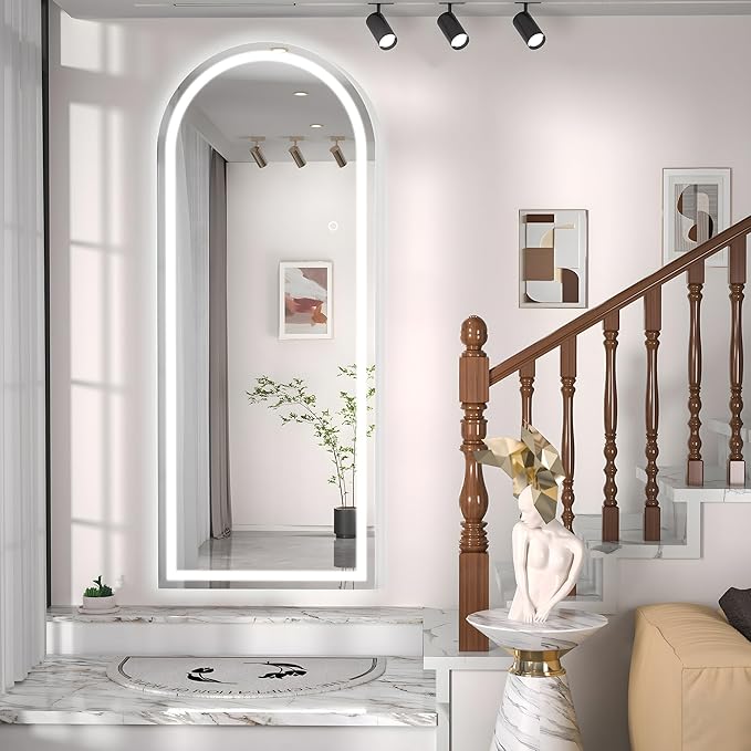 Hasipu 69" X 24" Full Length Mirror with Lights, White Frame Arch Led Mirror Full Length and 3 Colors Temperatures & Brightness Adjustable,Light Up Mirror Full Body for Bedroom Cloakroom Living Room