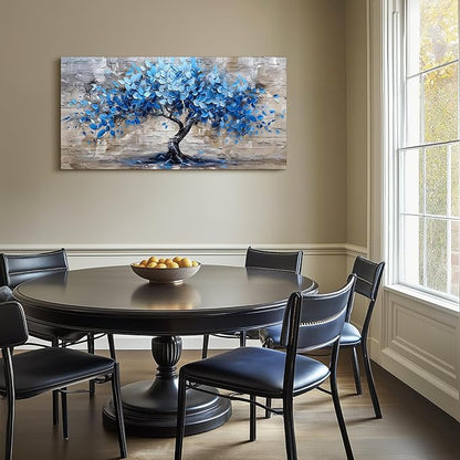 SERIMINO Tree of Life Wall Art Large Artwork, Blue Tree Abstract Wall Paintings, Nature Plant Canvas Art Prints, Modern Neutral Pictures Wall Decor Living Room Bedroom Office Meeting Room 24"X48"