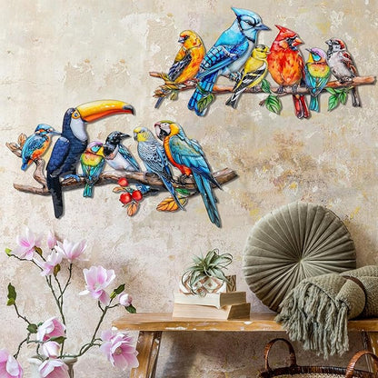 YOADEHOA 2Pcs Metal Bird Outdoor Wall Art Decor, Hummingbird Wall Silhouette Art, Bird on Branch Wall Sculpture Hanging Indoor Outdoor for Yard Garden and Patio (Birds D)