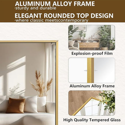 Koonmi 77"x38" Floor Mirror Full Length, Bedroom Floor Body Mirror with Stand, Large Gold Mirror, Leaning, Standing or Hanging Horizontally/Vertically
