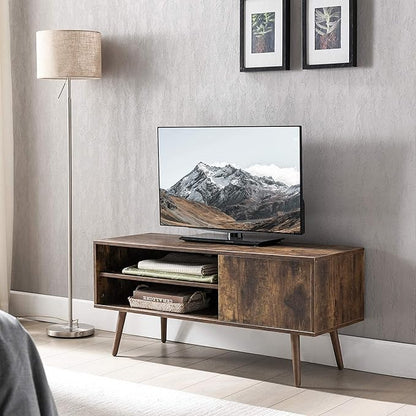 Cozy Castle TV Stand for 48-55 Inch TV, Mid Century Modern Entertainment Center with Storage Cabinet, TV Media Console with Charging Station for Living Room (Brown, 43.3" W x 15.7" D x 19.5" H)