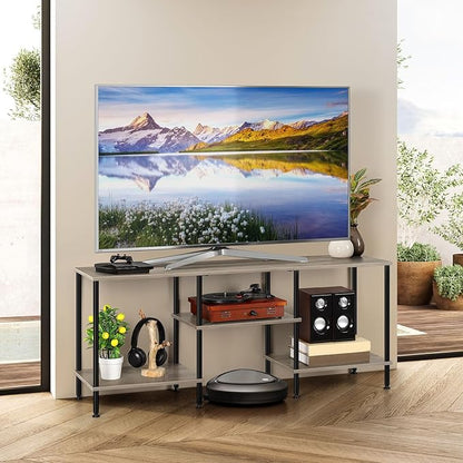 BTY TV Stand for Living Room Modern TV Console with Storage 50 Inch Small Wood Entertainment Stand with Open Storage Shelves for Bedroom, Small Space, Grey