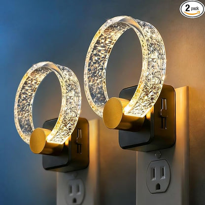 DORESshop LED Night Lights Plug Into Wall，[2 Pack]Acrylic Decorative Night Light with Dusk-to-Dawn Sensor, Dimmable Nightlights, Adjustable Brightness for Bathroom,Hallway,Bedroom,Kids Room,Soft White