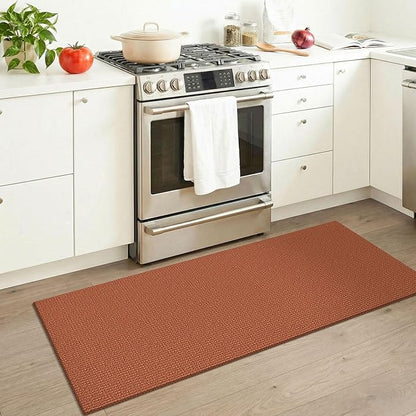 KOZYFLY Woven 2x5 Entry Runner Rug, Washable Runners for Entryway, Non Slip Hallway Rug, Small Throw Carpet Runner for Kitchen, Bedside, Hall, Bathroom, Burnt Orange/Tan