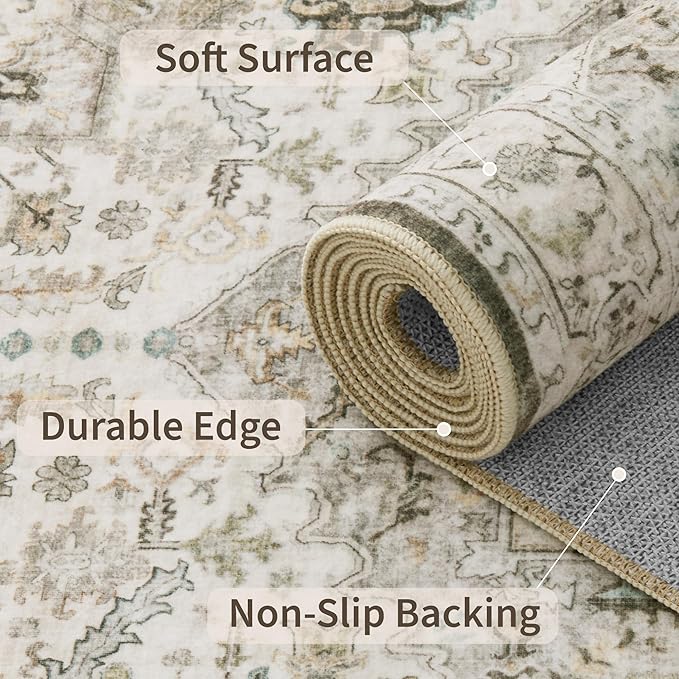 8x10 Area Rugs for Living Room Washable Non Slip Vintage Rug for Bedroom Large Stain Resistant Neutral Farmhouse Indoor Floor Carpet Dining Room Home Office Decor (Brown/Ivory,8'x10')