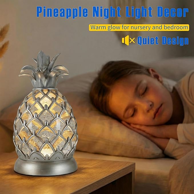 8.3 in Pineapple Table Lamp with Swirling Glitter and 6 Hours Timer, 3 Modes (ON/OFF/TIMER) USB & Battery Operated Cool White LED Night Light, Decorative Lamp for Bedroom, Living Room, Office Gift