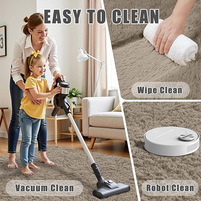 4x6 Area Rug for Living Room:Ultra Soft Fluffy Shag Grey Camel Rugs,Large Fuzzy Plush Indoor Non Slip Carpet Washable Rug for Bedroom Kids Nursery Office Dorm Modern Decor(Grey Camel 4'x6')
