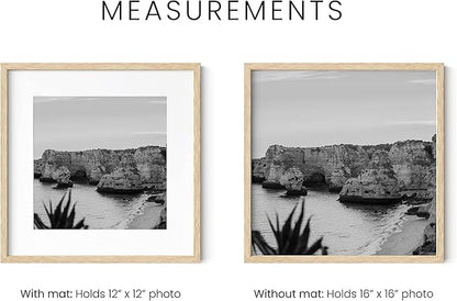 HAUS AND HUES Beige Oak Wood 16x16 Picture Frames - Set of 3, Square Frames with Mat, Elegant Frames for Wall Art (16x16 in, Beige, Set of 3)