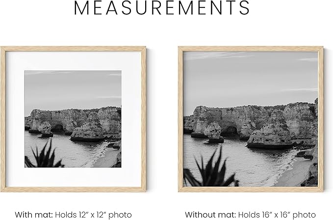 HAUS AND HUES Beige Oak Wood 16x16 Picture Frames - Set of 15, Square Frames with Mat, Premium Frames for Wall Art and Display (16x16 in, Beige, Set of 15)
