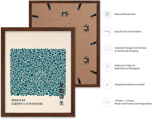 Poster Master Vintage Poster - Retro Pop Art Print - Gift for Artist, Friend - Infinity Dots, Japanese, Polka, Modern, Abstract - Wall Decor for Home, Office, 11x14 Brown Framed