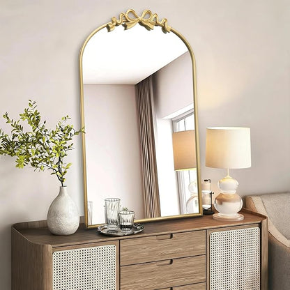Besdomus Vintage Arched Gold Mirror: 24"x36" Large Gold Antique Bow Wall Mounted Mirror - Baroque Traditional Ornate for Entryway/Fireplace/Bathroom/Hallway - Wall Decor for Housewife