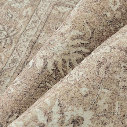 PureCozy 5x7 Area Rug Brown Washable Vintage Carpet Living Room Bedroom Non Slip Stain Soft Resistant Low Pile Thin Boho Accent Indoor Throw Rug for Dining Room Office