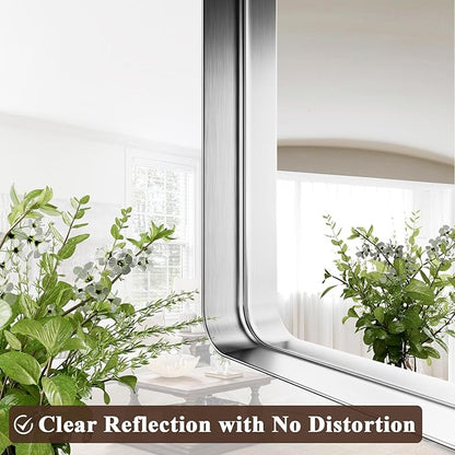 55"x 30" Silver Bathroom Mirror - Aluminum Framed Wall Mirror, Bathroom Wall Mounted Vanity Mirror, Bedroom, Living Room Wall Mirror, Hang Horizontally or Vertically