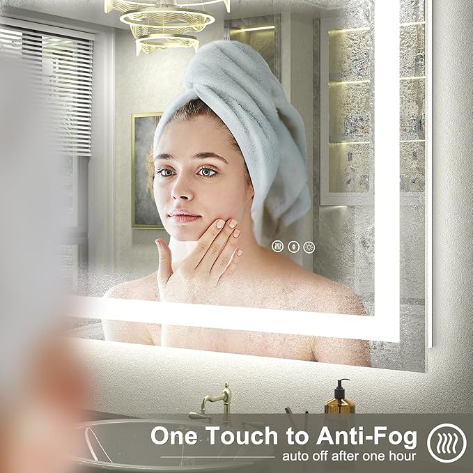 44x36 LED Mirror for Bathroom, Dimmable Bathroom Vanity Mirror with Lights, Anti-Fog, Memory, 3 Colors, Shatter-Proof, ETL Listed (Front Lights+Backlit)