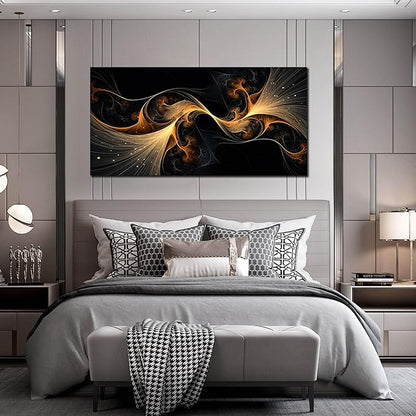 Ouzzlie Large Black Wall Art Abstract Wall Decor Gold Canvas Art Picture Artwork for Living Room Bedroom Office 29" x 59"