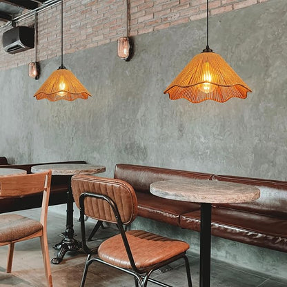 Plug in Pendant Light, Rattan Hanging Lights with Plug in Cord 13FT Hemp Black Cord, On/Off Switch Chandelier for Boho Living Room Bedroom Kitchen（Bulb Included） Brown-12 x 6 inch - 2 Pack