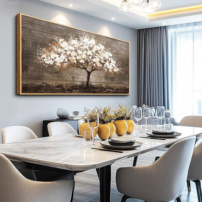 Wapluam Large Framed Wall Art,Tree Of Life Wall Art,Neutral Abstract Canvas Painting Art Prints,Wall Decor For Living Room,Modern Rustic Pictures For Bedroom Bathroom Dining Room Office Decorations