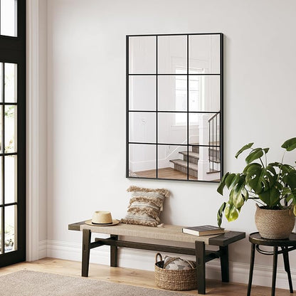 Window Mirrors for Wall Decor, Wall Mirrors Decorative Window Pane 24 x 36, Rectangular Metal Framed Wall Mounted Mirrors for Bedroom, Living Room, Dining Room, Entryway, Bathroom, Fireplace