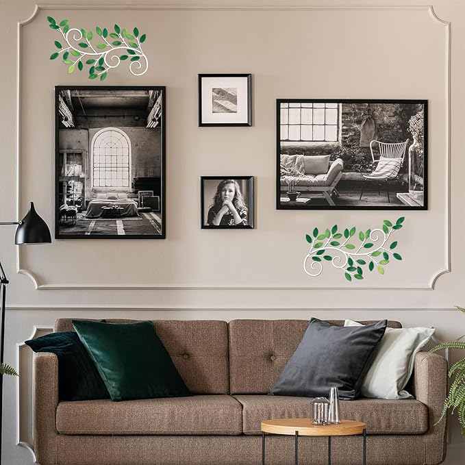 ESTART 2 Pieces Metal Tree Leaf Wall Decor Vine Olive Branch Leaf Wall Art Ornament Wall Hanging Sign for above Door, Living Room, Office, Indoor and Outdoor Decoration (Green)