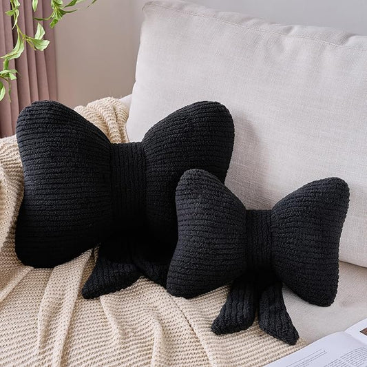 Bow Pillow, Decorative Throw Pillows with Soft Plush, Bow Throw Pillow for Couch Bed, Home Decor Bow Shaped Pillow for Bedroom Living Room (Black, 16 Inches)