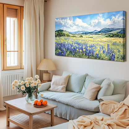 SERIMINO Pastoral Landscape Extra Large Wall Art, Nature Lavender Flower Canvas Prints, Mountain Wilderness Pictures Wall Decor, Rustic Decorations for Living Room Dining Room Ready to Hang 29"X57"