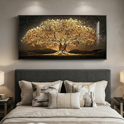 Large Framed Black and Gold Tree of Life Wall Art, Modern Luxury Tree Painting Print Artwork for Walls, Contemporary Dark Elegant Glam Picture for Living Room Bedroom Office Wall Decor, 60x30 Inch