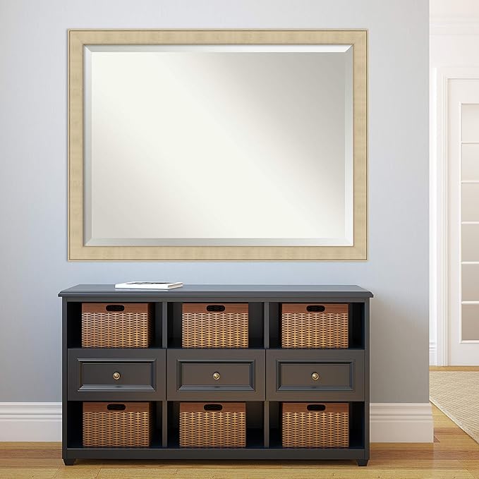 Amanti Art Silver Bathroom Mirror for Over Sink, 34x44 Classic Honey Silver Rectangle Vanity Mirror, X-Large Casual Frame, Hangs Horizonally and Vertically, Bathroom Wall Decor, Beveled Edge