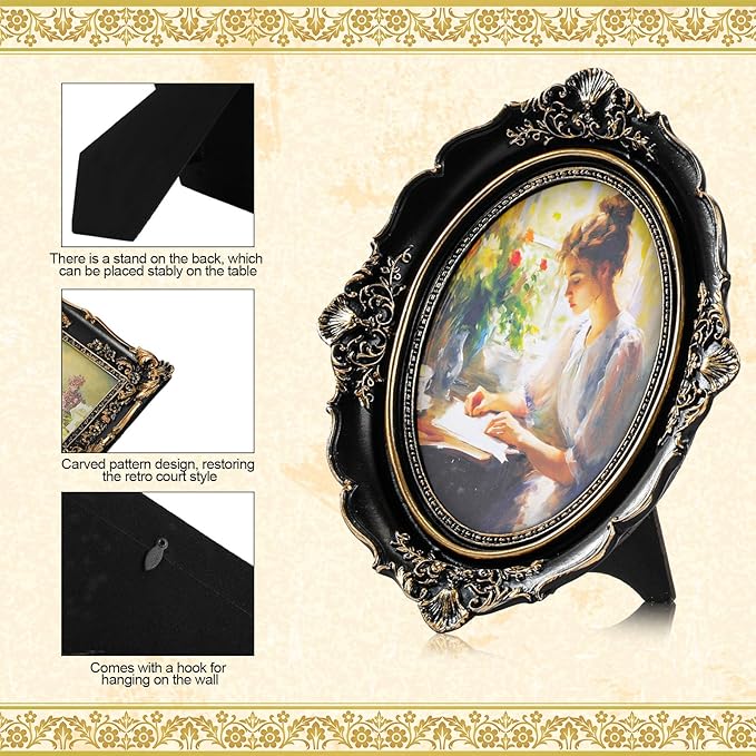 Geetery 4 Pcs Vintage Picture Frames Set, Black Ornate Baroque Frames for Gallery Wall, Antique Victorian Decorative Photo Frame for Tabletop or Wall Display, Shabby Cottagecore Home Decor