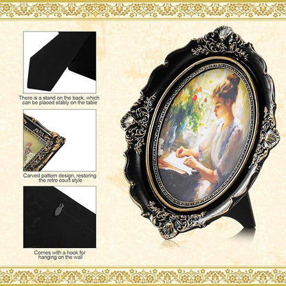 Geetery 4 Pcs Vintage Picture Frames Set, Black Ornate Baroque Frames for Gallery Wall, Antique Victorian Decorative Photo Frame for Tabletop or Wall Display, Shabby Cottagecore Home Decor