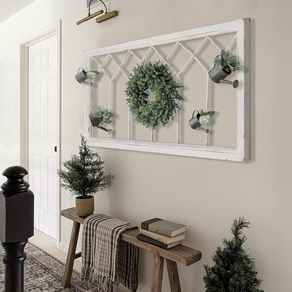 Oakrain Wood Window Frame Wall Art, 39"x 20" Rustic Wall Decor, Farmhouse Window Pane Decor for Wall, Decorative Wall Sculptures for Living Room, Bedroom, Entryway, Hallway, White