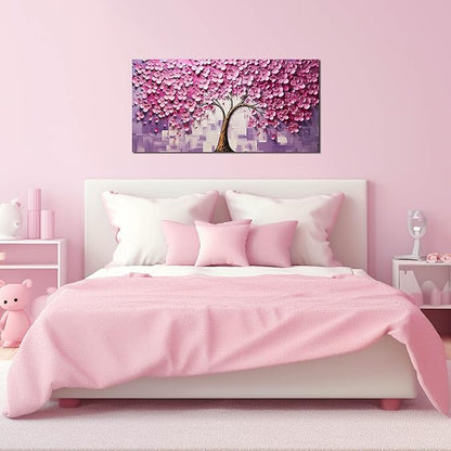 Pink Tree Canvas Wall Art for Bedroom Teenage Girl Room Decor Pink Wall Decor for Office Women 20 x 40 Inch