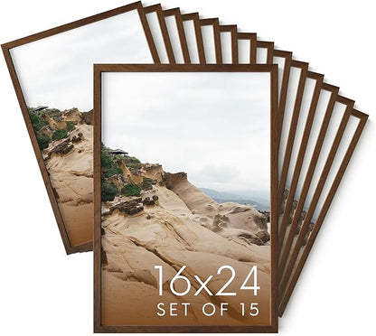 HAUS AND HUES 16x24 Walnut Oak Frame Set of 15 - Bulk Wooden Poster Holders, Rustic Gallery Pack