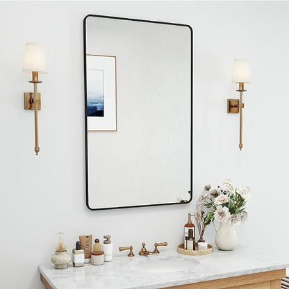 SCWF-GZ 24x36 Mirror Vanity Bathroom Wall Mounted Aluminum Alloy Metal Frame Dressing Round Rectangle Mirrors for Entryway Bedroom Living Room Horizontally or Vertically 36x24 inch Black