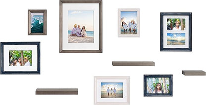 Kate and Laurel Bordeaux Gallery Wall Frame and Shelf Kit, Set of 10, Multiple Coastal Finishes, Assorted Size Frames and Three Display Shelves