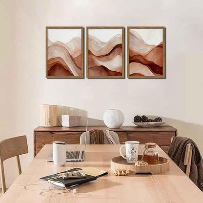 raiqtols Abstract Terracotta Watercolor Canvas Wall Art Set of 3 – Framed Boho Modern Wall Decor, Neutral Gallery Wall Art Prints with Wooden Frame for Living Room Bedroom Home Decor – 16x24in