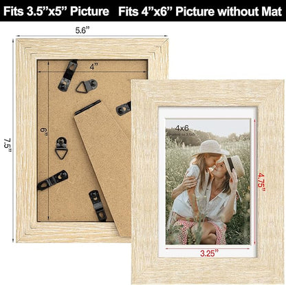Momentworth 4x6 Picture Frame with Mat for 3.5x5, Natural Wood Grain Gallery Wall Picture Frames for Tabletop or Wall Mounting(4 Pack, Natural)