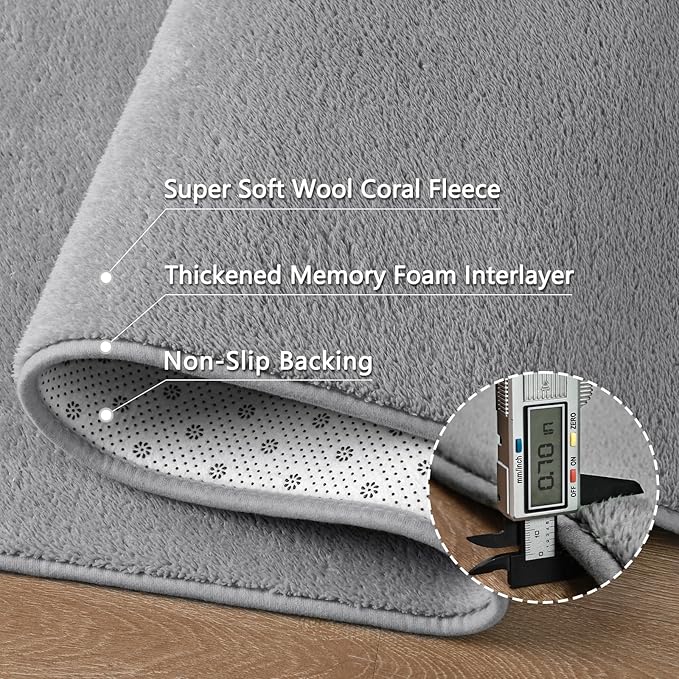 Gray Rugs for Bedroom Living Room, 4x6 ft Grey Area Rug, Washable Memory Foam Indoor Carpet, Modern Aesthetic Minimalist Non-Slip Carpets for Boys Girls Adults Home Decor