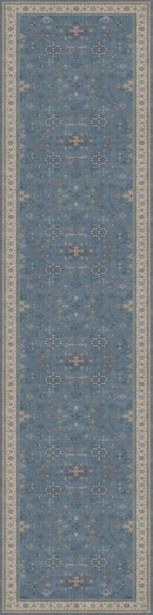 Vintage 3x12 Long Hallway Runner Rug - Blue Boho 3x12 Kitchen Floor Mat, Washable Low Pile Thin Carpet for Bedroom Bedside, Modern Eclectic Boho Design Décor