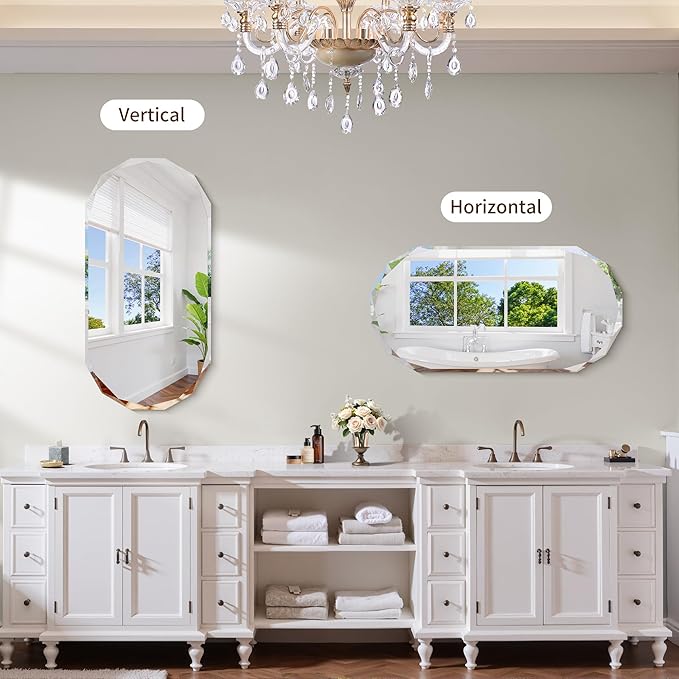 GLASHOM Frameless Bathroom Mirror, 20" x 40" Beveled Oval Wall Mirror for Over Sink, 20 Inch Modern Decorative Vanity Mirror for Bedroom, Living Room, Entryway, Hanging Mirror Horizontal or Vertical