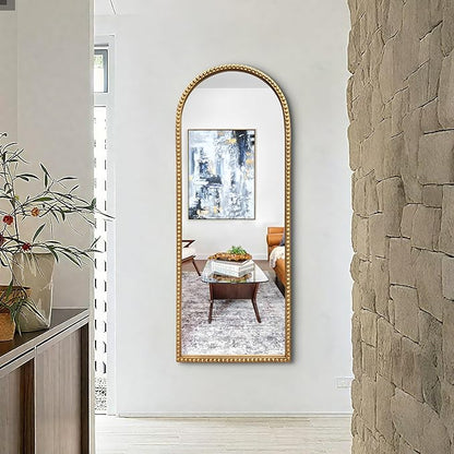 BAODANFU Vintage Full Length Wall Mirror, Large Gold Arch Floor Mirror 20"X53" with Antique Beaded Metal Frame for Dresser Living Room, Decorative Mirrors for Entryway Hallway Bathroom