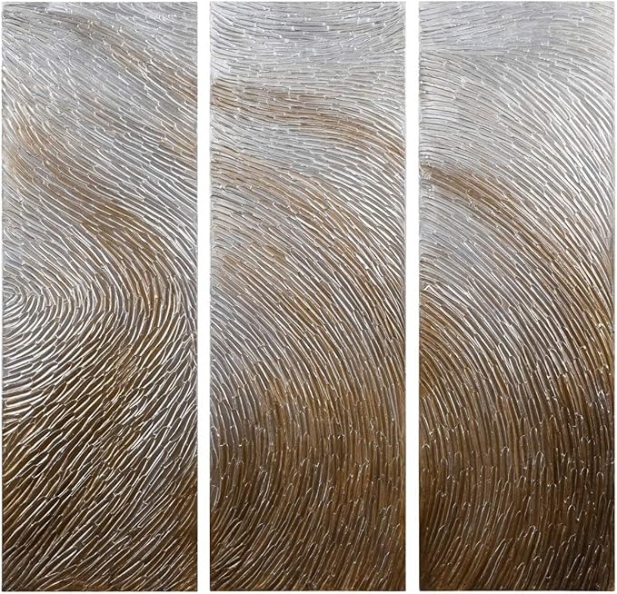 Empire Art Direct Abstract Wall Art Textured Hand Painted Canvas by Martin Edwards, Triptych, 60" x 20" each, Gold Waves