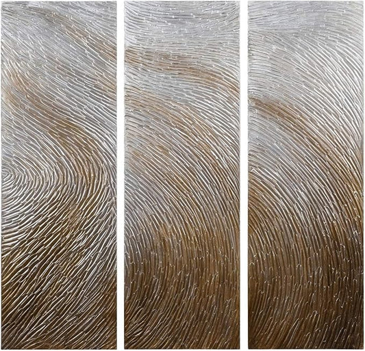 Empire Art Direct Abstract Wall Art Textured Hand Painted Canvas by Martin Edwards, Triptych, 60" x 20" each, Gold Waves