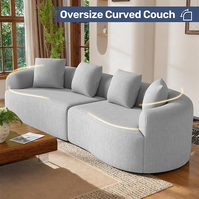 110” Modern Curved Sofa,Oversized Couch for Living Room,Cloud Couch with Boneless Couchs,Modular Sectional Sofa with Deep Seat,No Assembly Required,Light Gray