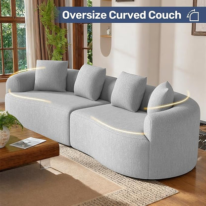 110” Modern Curved Sofa,Oversized Couch for Living Room,Cloud Couch with Boneless Couchs,Modular Sectional Sofa with Deep Seat,No Assembly Required,Light Gray