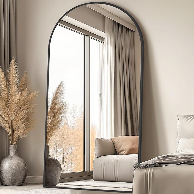 MELOMOIR Arched Oversized Floor Mirror, 81"x41", Full Body Mirror for Bedroom/Living Room, Black Frame with Tempered Glass, Wall Mirror Full Length