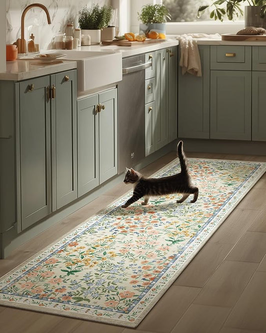 Washable Kitchen Rug Runners for Hallways: 2'x6' Entryway Rug with Non Slip Backing Low Pile Soft Indoor Floor Carpet Runner for Hallways Kitchen Laundry Room Bedroom