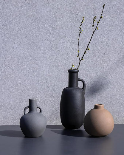 Ceramic Vase Set of 3 - Home Decor Farmhouse Rustic Decor, Decorative Flower Vases with Handles for Shelf, Dining Table,Living Room, Kitchen Shelf,Coffee Table,Modern Vase Decor -Multicolor